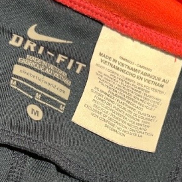 NIKE Navy Blue Running Crop Leggings Dri Fit Sz Med Orange Reflective Stripe - Picture 7 of 11